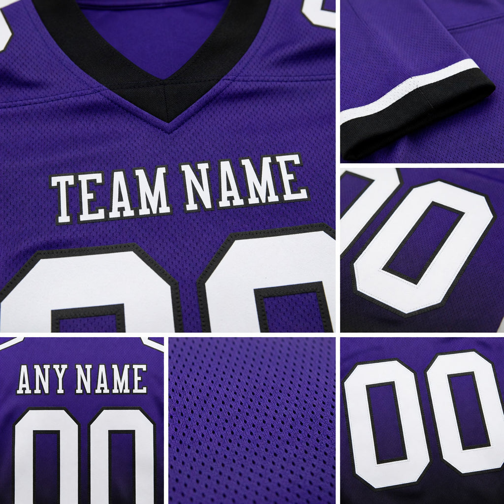 Custom Purple White-Black Authentic Fade Fashion Football Jersey detail