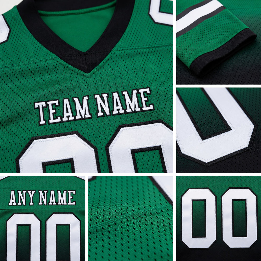 Custom Kelly Green White-Black Authentic Fade Fashion Football Jersey detail