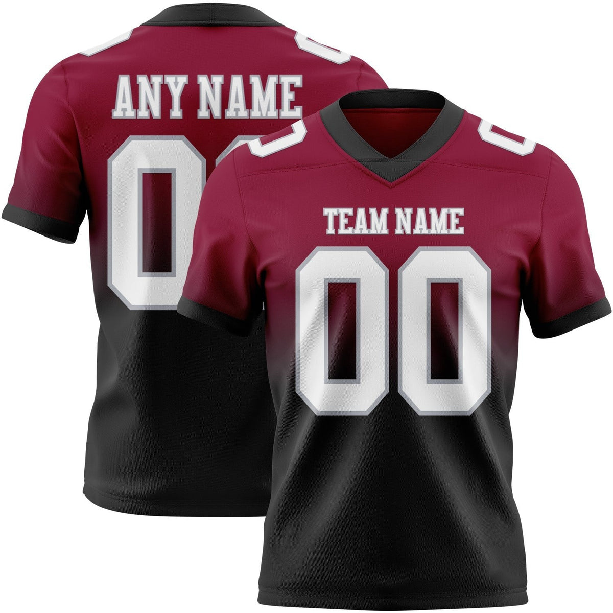 Custom Maroon White Black-Gray Authentic Fade Fashion Football Jersey
