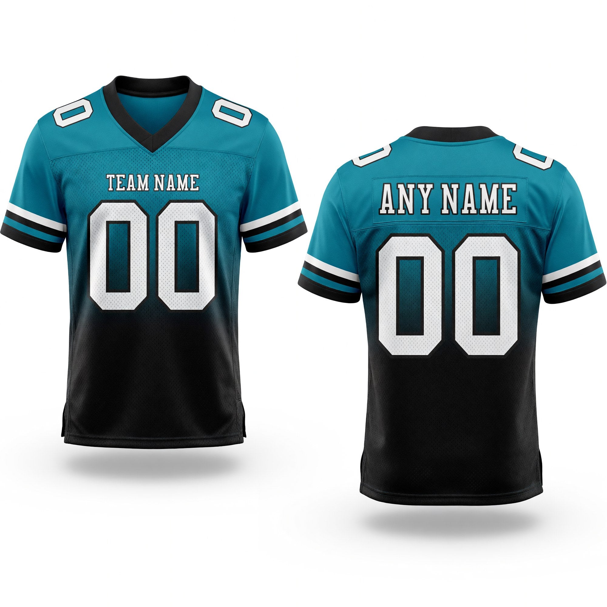 Custom Teal White-Black Authentic Fade Fashion Football Jersey