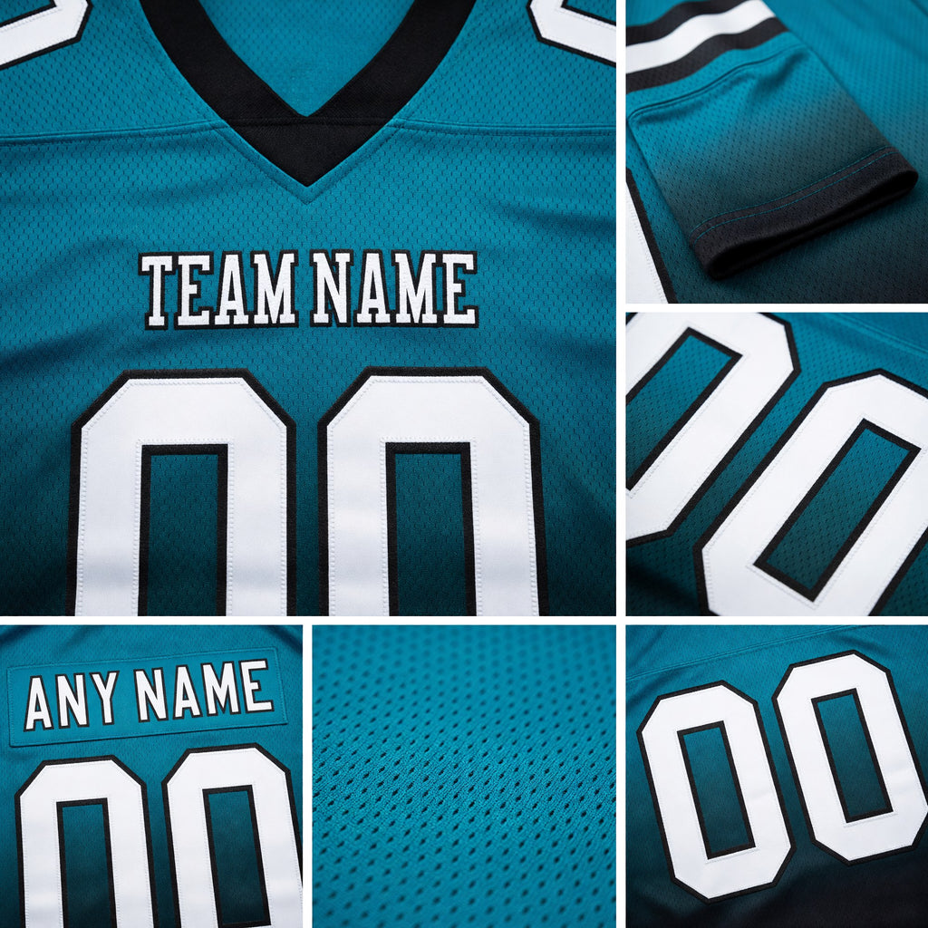 Custom Teal White-Black Authentic Fade Fashion Football Jersey detail