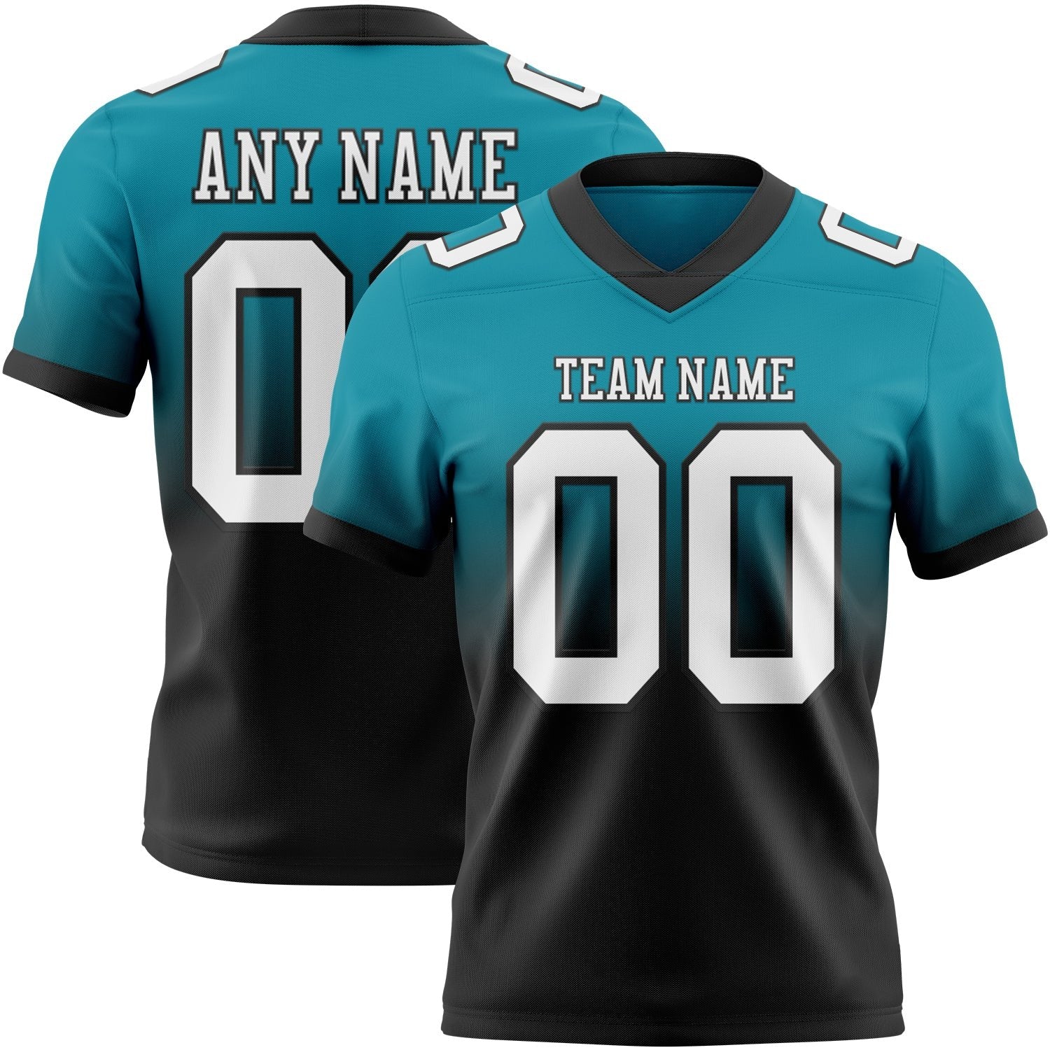 Custom Teal White-Black Authentic Fade Fashion Football Jersey photo 1