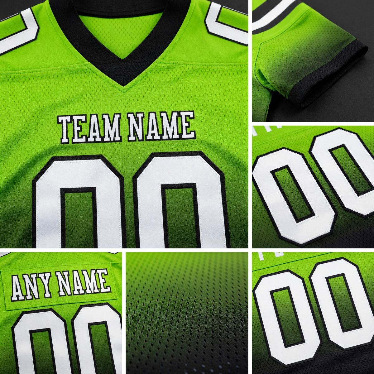 Custom Neon Green White-Black Authentic Fade Fashion Football Jersey detail