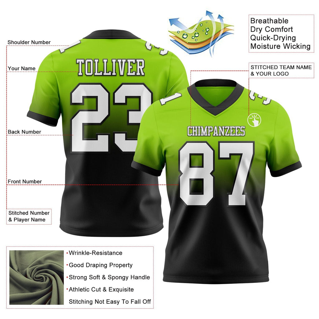 Custom Neon Green White-Black Authentic Fade Fashion Football Jersey photo 2