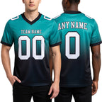 Custom Aqua White-Black Authentic Fade Fashion Football Jersey worn front and back