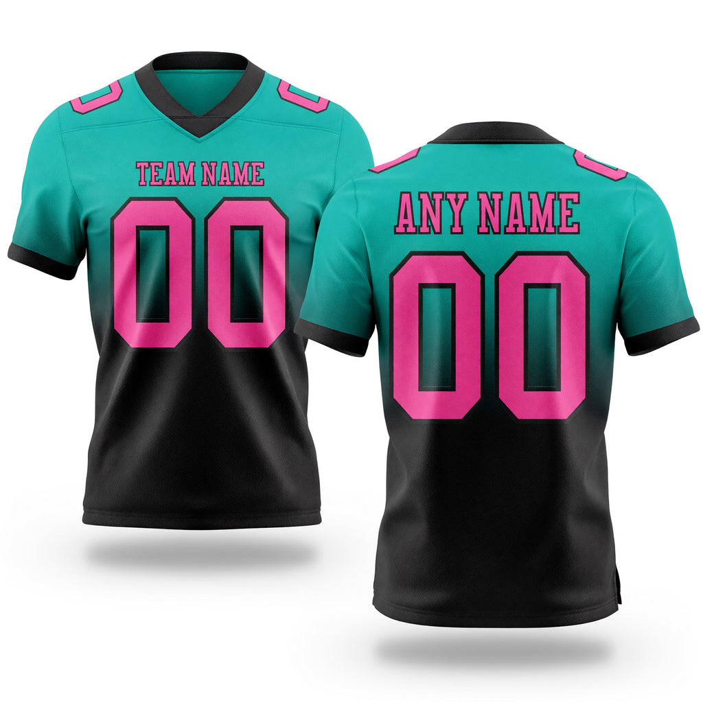 Custom Aqua Pink-Black Authentic Fade Fashion Football Jersey