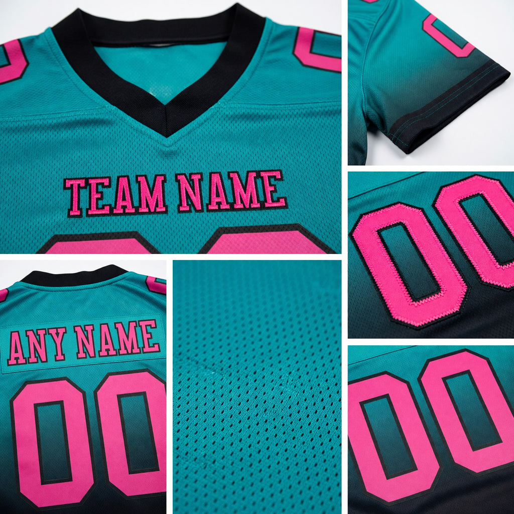 Custom Aqua Pink-Black Authentic Fade Fashion Football Jersey detail