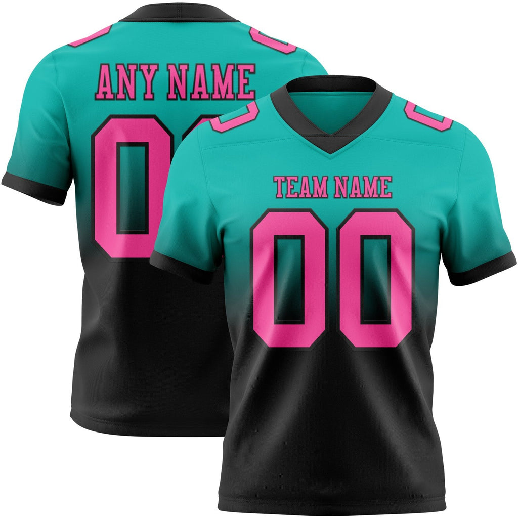 Custom Aqua Pink-Black Authentic Fade Fashion Football Jersey photo 1