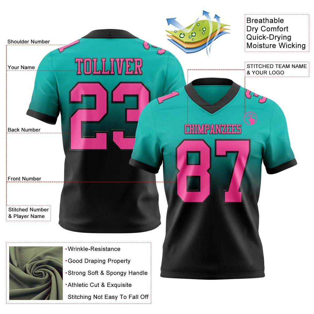 Custom Aqua Pink-Black Authentic Fade Fashion Football Jersey photo 2