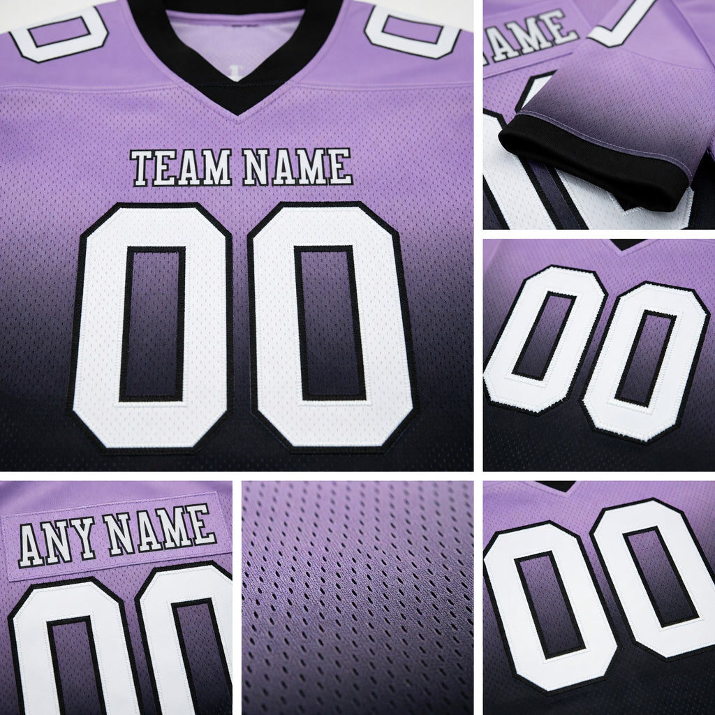 Custom Light Purple White-Black Authentic Fade Fashion Football Jersey detail
