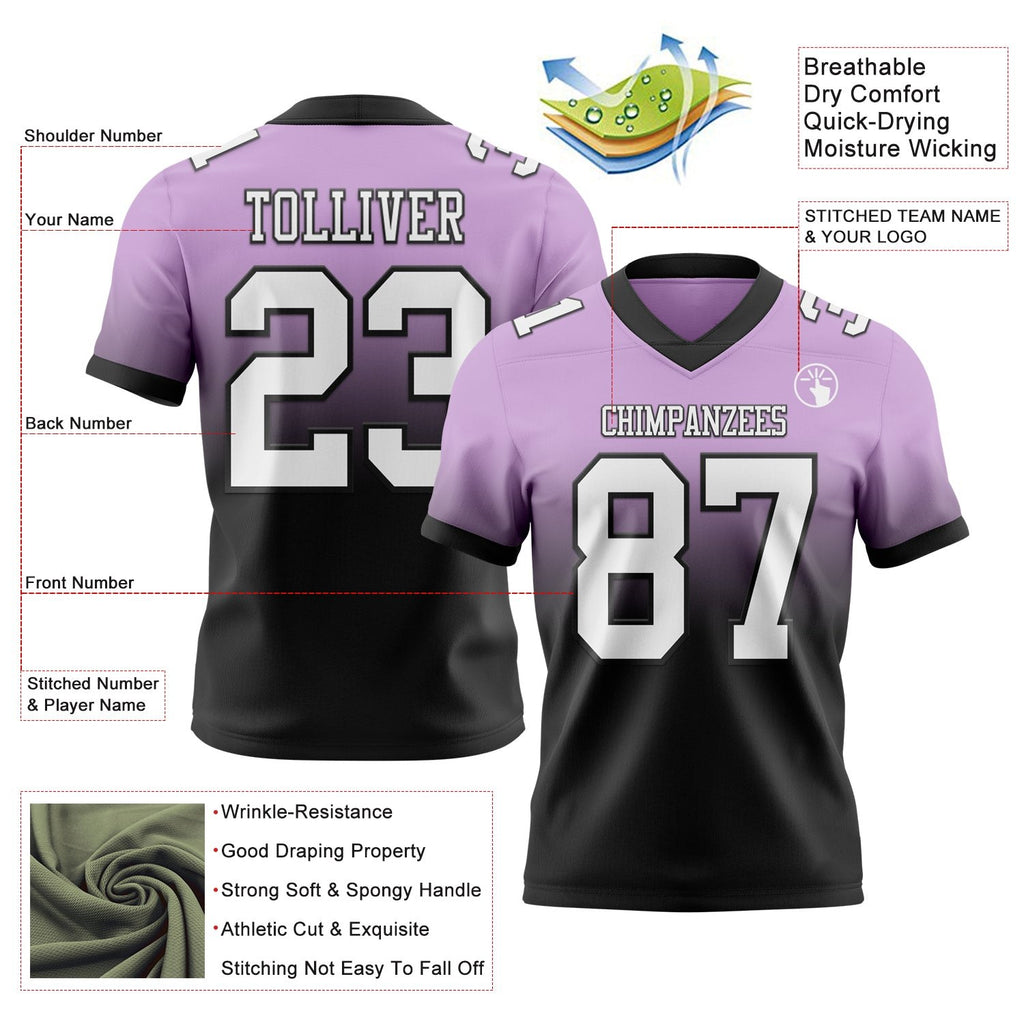 Custom Light Purple White-Black Authentic Fade Fashion Football Jersey photo 2