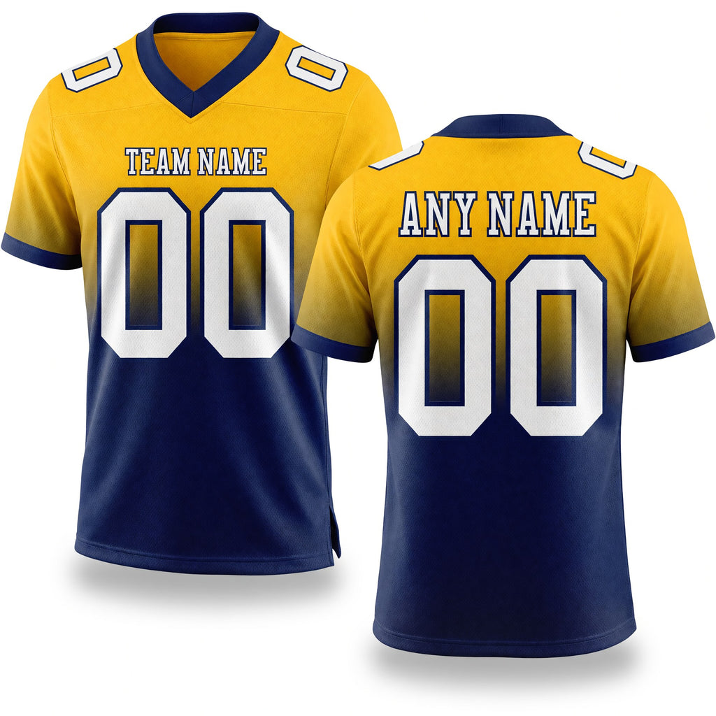 Custom Gold White-Navy Authentic Fade Fashion Football Jersey