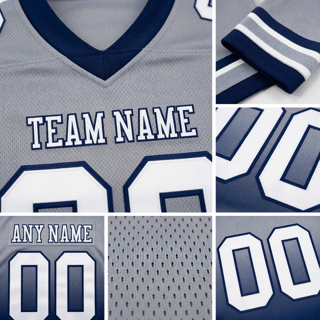 Custom Gray White-Navy Authentic Fade Fashion Football Jersey detail