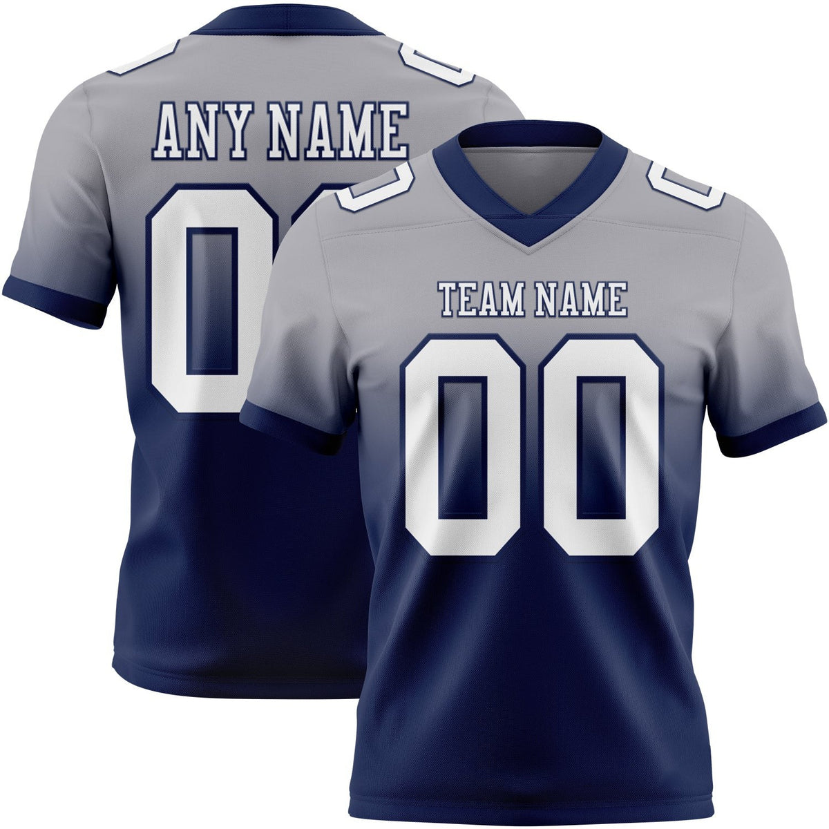 Custom Gray White-Navy Authentic Fade Fashion Football Jersey photo 1