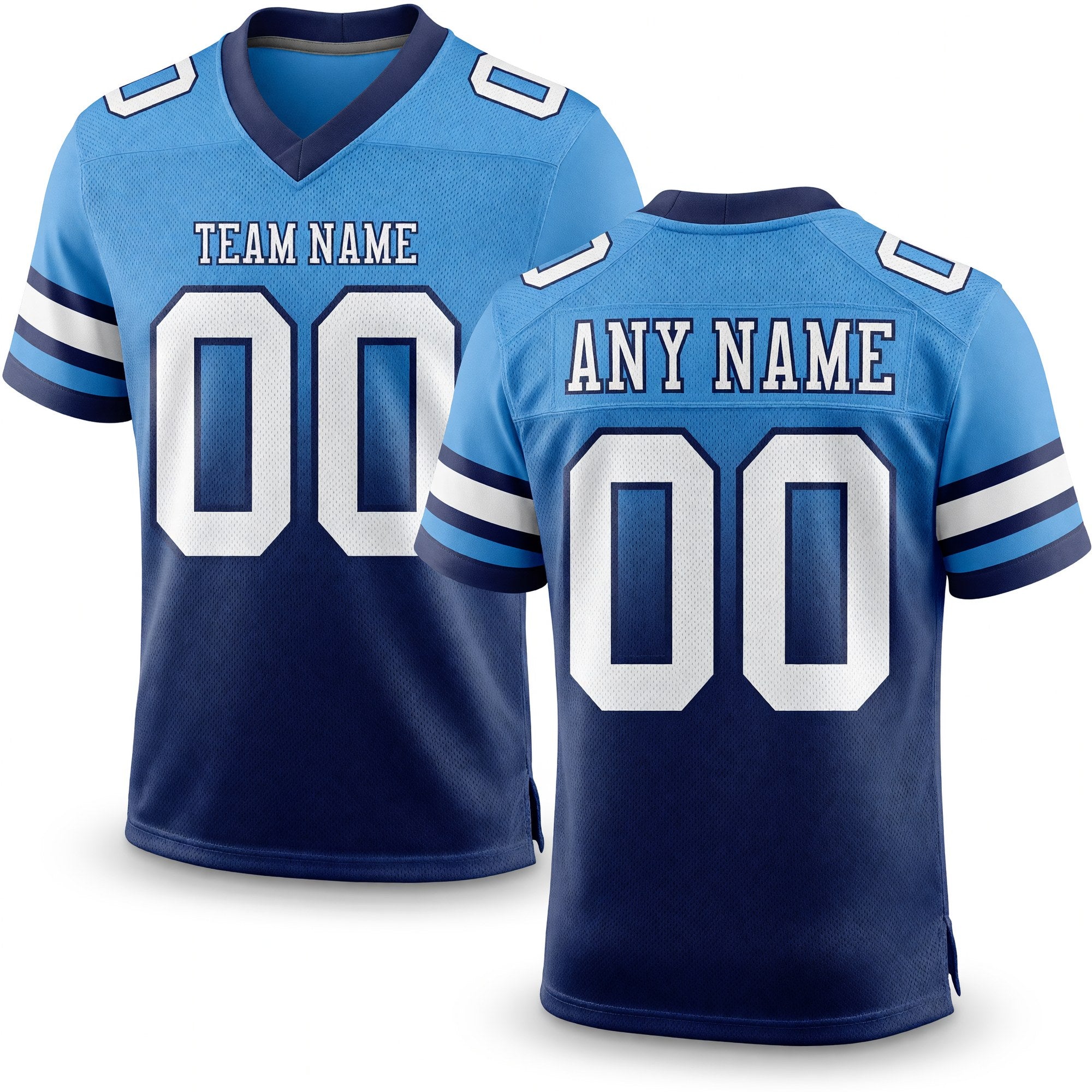 Custom Light Blue White-Navy Authentic Fade Fashion Football Jersey