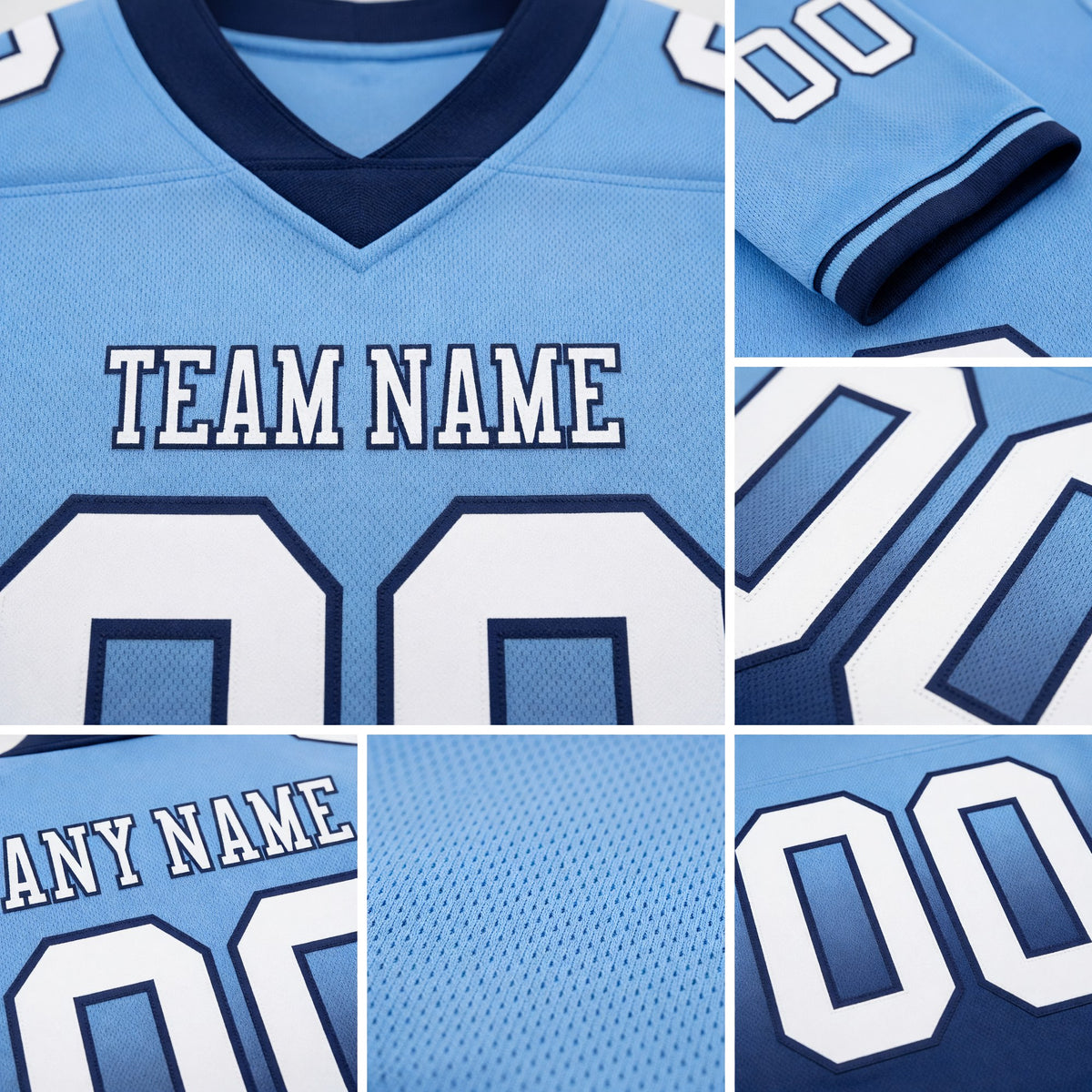 Custom Light Blue White-Navy Authentic Fade Fashion Football Jersey detail
