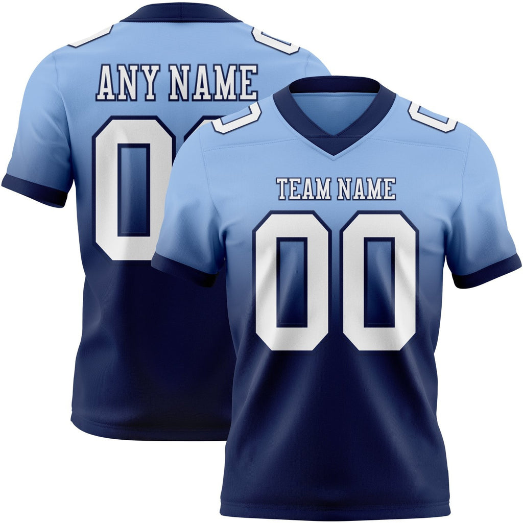 Custom Light Blue White-Navy Authentic Fade Fashion Football Jersey photo 1