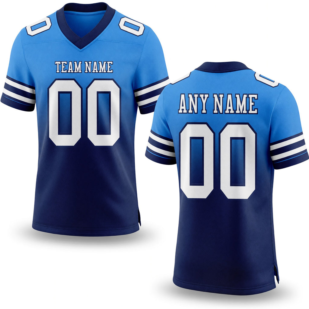 Custom Powder Blue White-Navy Authentic Fade Fashion Football Jersey