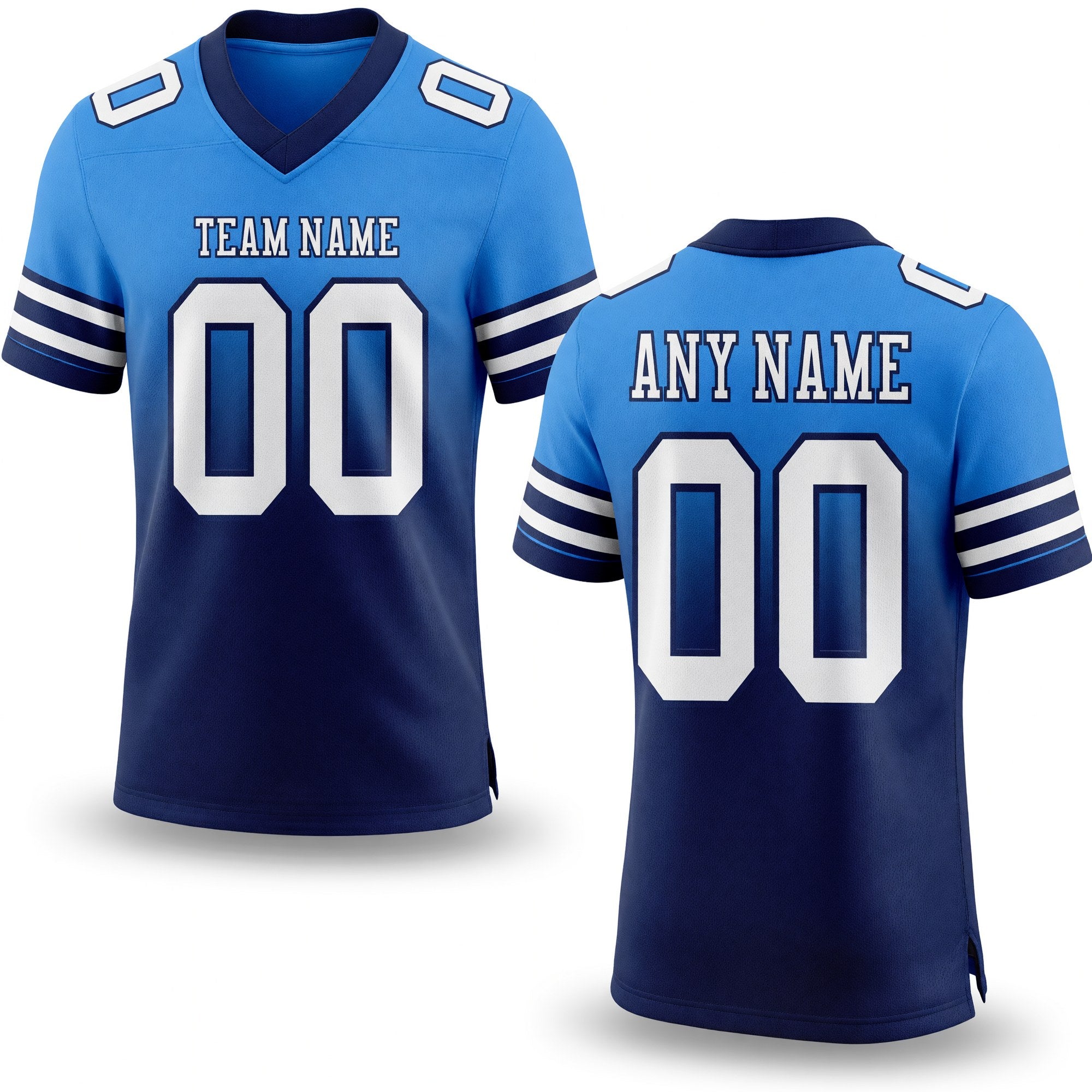 Custom Powder Blue White-Navy Authentic Fade Fashion Football Jersey