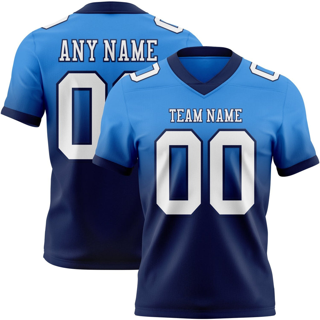 Custom Powder Blue White-Navy Authentic Fade Fashion Football Jersey photo 1