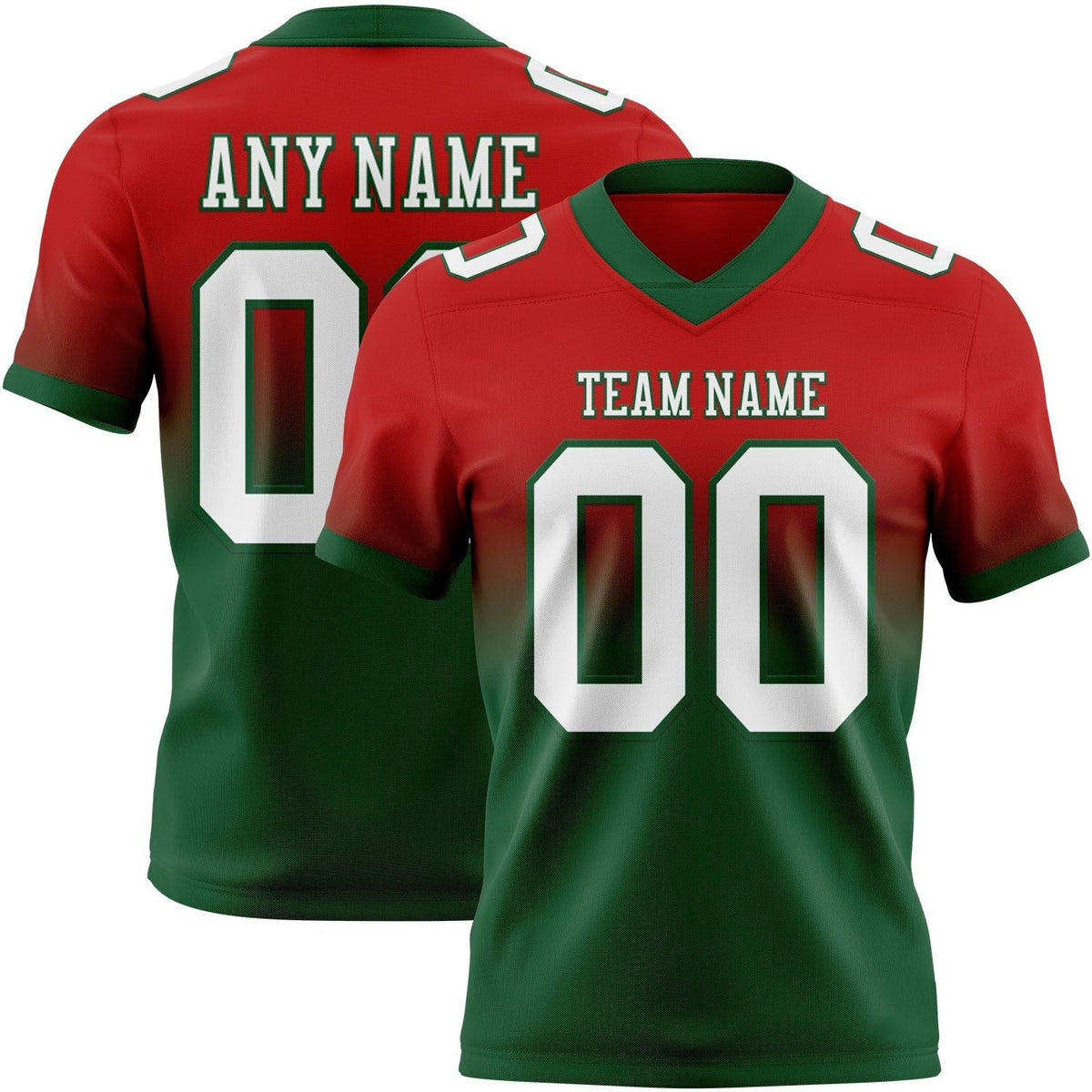 Custom Red White-Green Authentic Fade Fashion Football Jersey