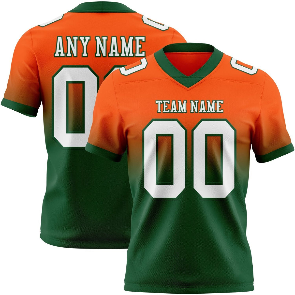 Custom Orange White-Green Authentic Fade Fashion Football Jersey