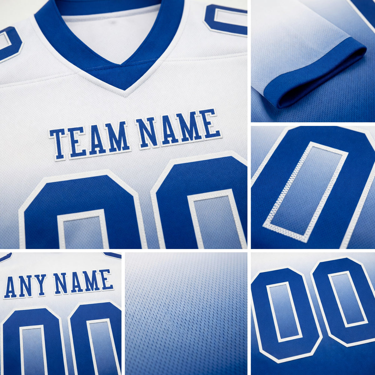 Custom White Royal Authentic Fade Fashion Football Jersey detail