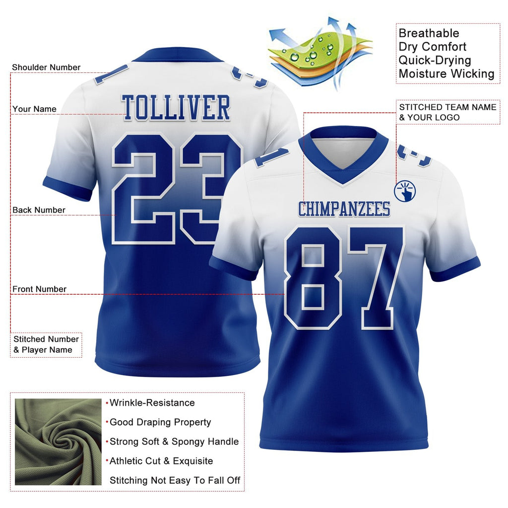 Custom White Royal Authentic Fade Fashion Football Jersey photo 2
