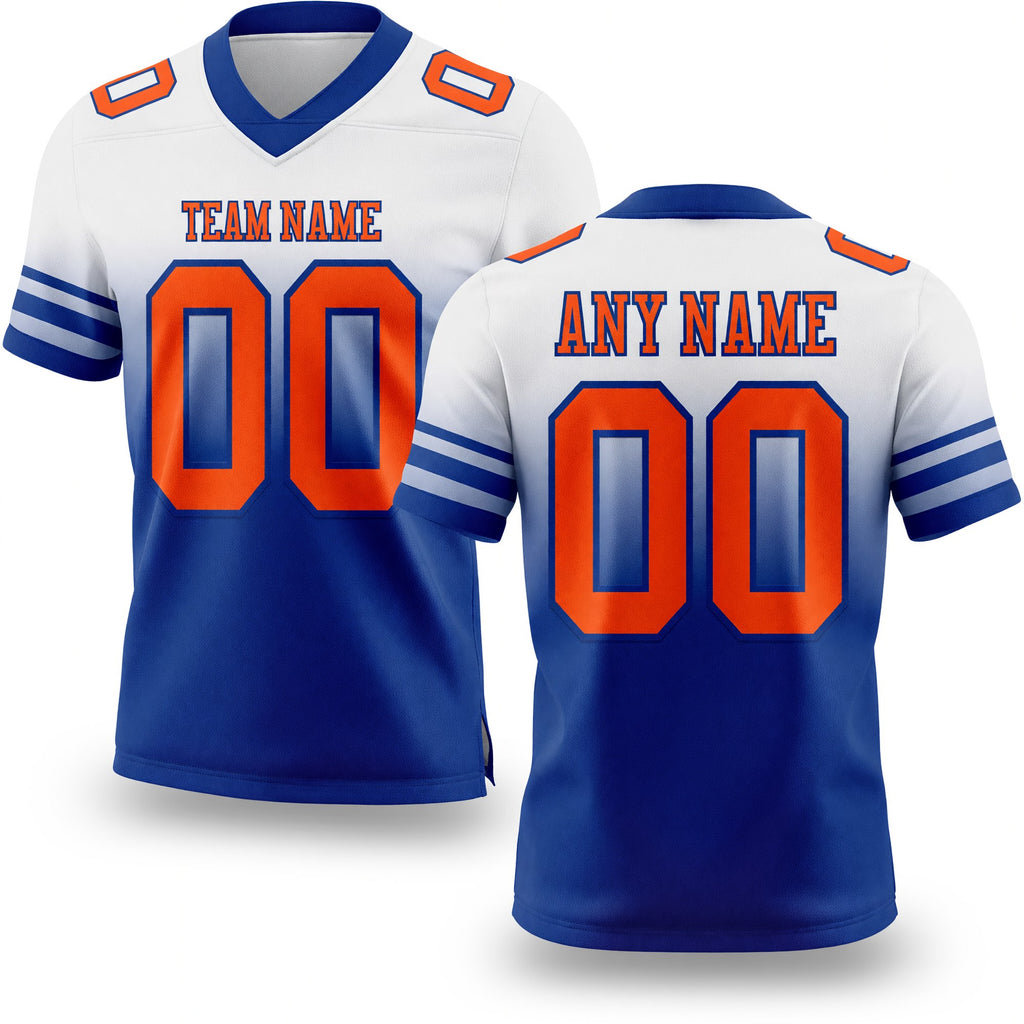 Custom White Orange-Royal Authentic Fade Fashion Football Jersey