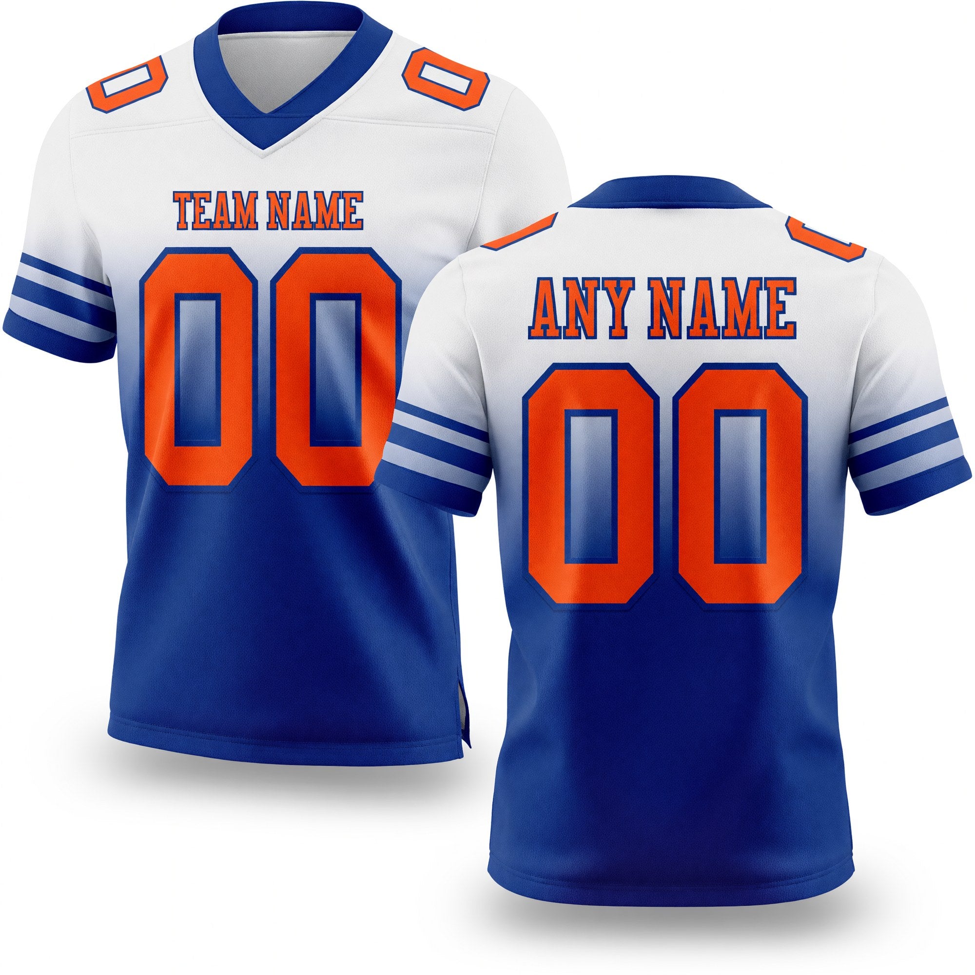 Custom White Orange-Royal Authentic Fade Fashion Football Jersey
