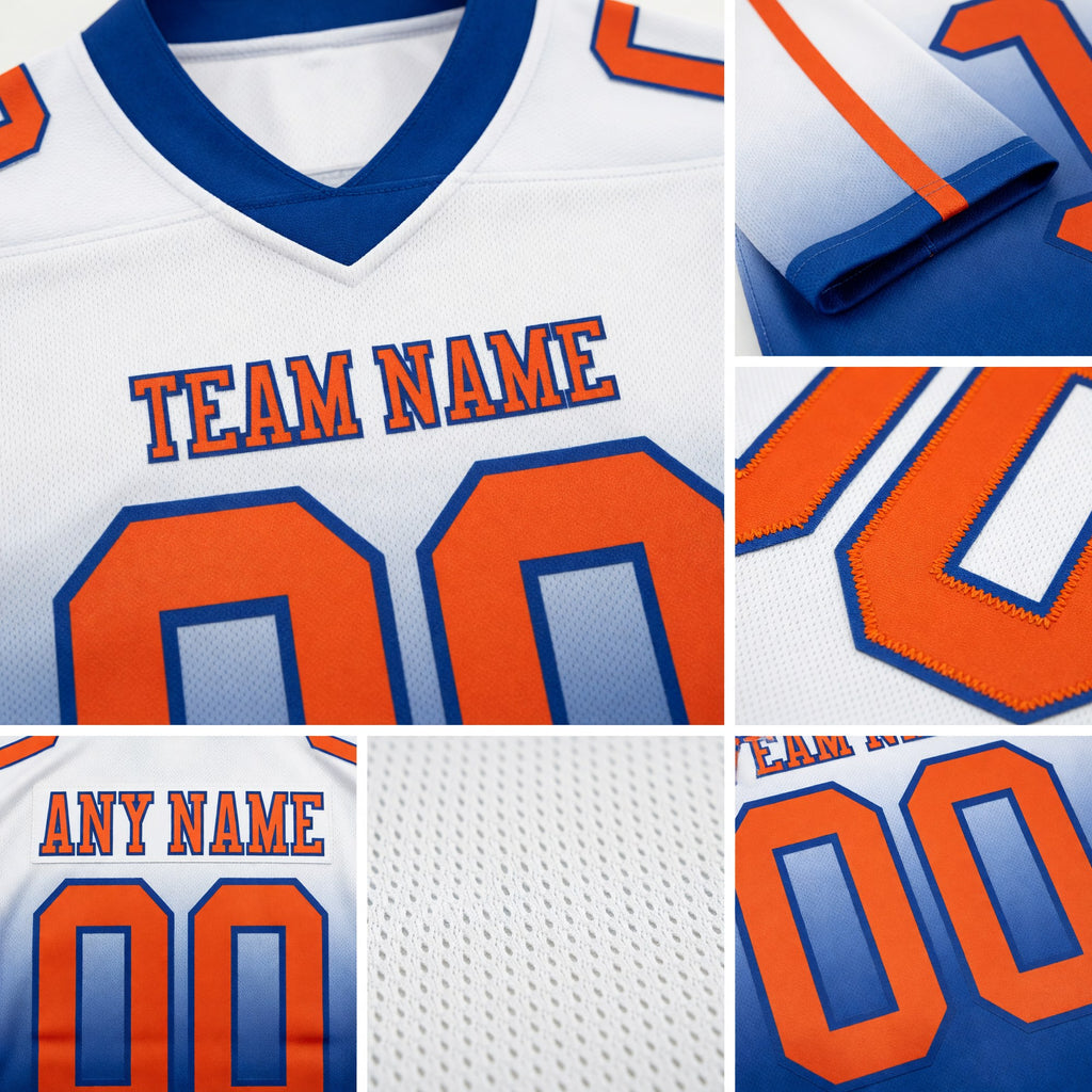 Custom White Orange-Royal Authentic Fade Fashion Football Jersey detail