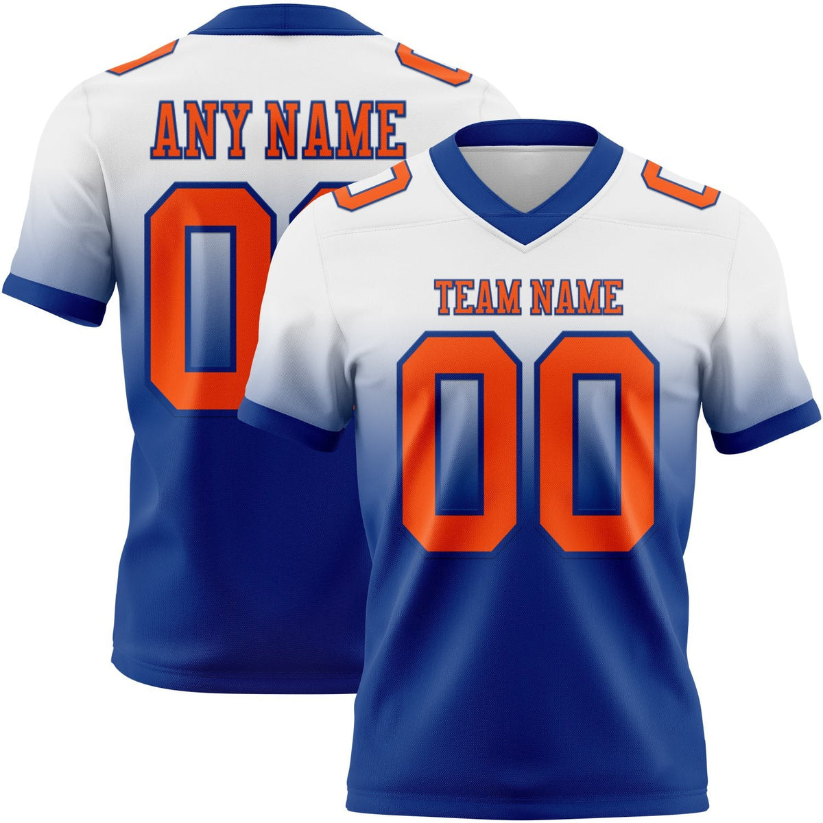 Custom White Orange-Royal Authentic Fade Fashion Football Jersey photo 1