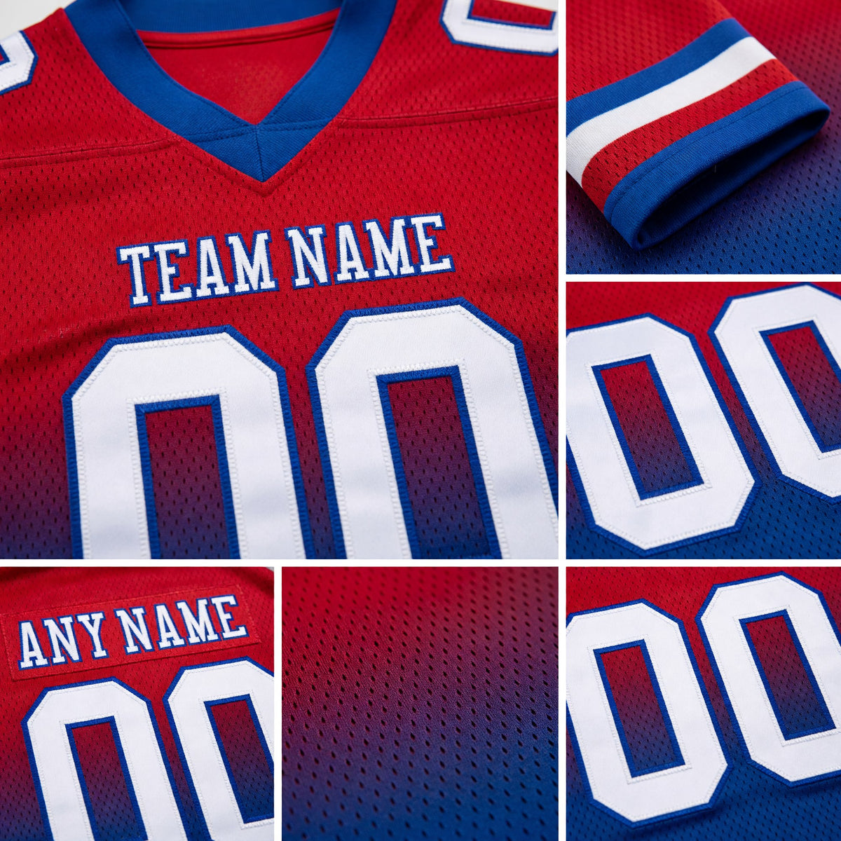 Custom Red White-Royal Authentic Fade Fashion Football Jersey detail