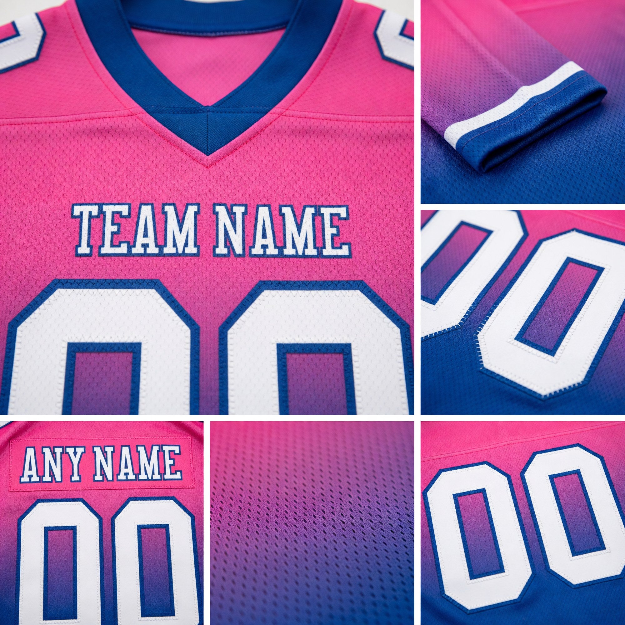 Custom Pink White-Royal Authentic Fade Fashion Football Jersey detail