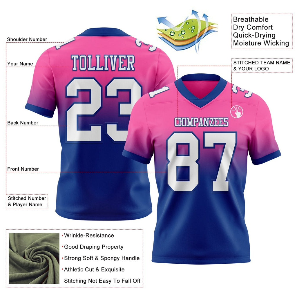Custom Pink White-Royal Authentic Fade Fashion Football Jersey photo 2