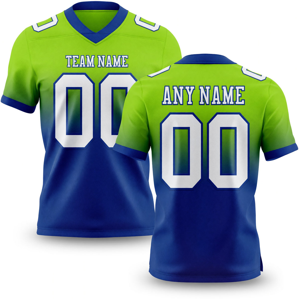Custom Neon Green White-Royal Authentic Fade Fashion Football Jersey