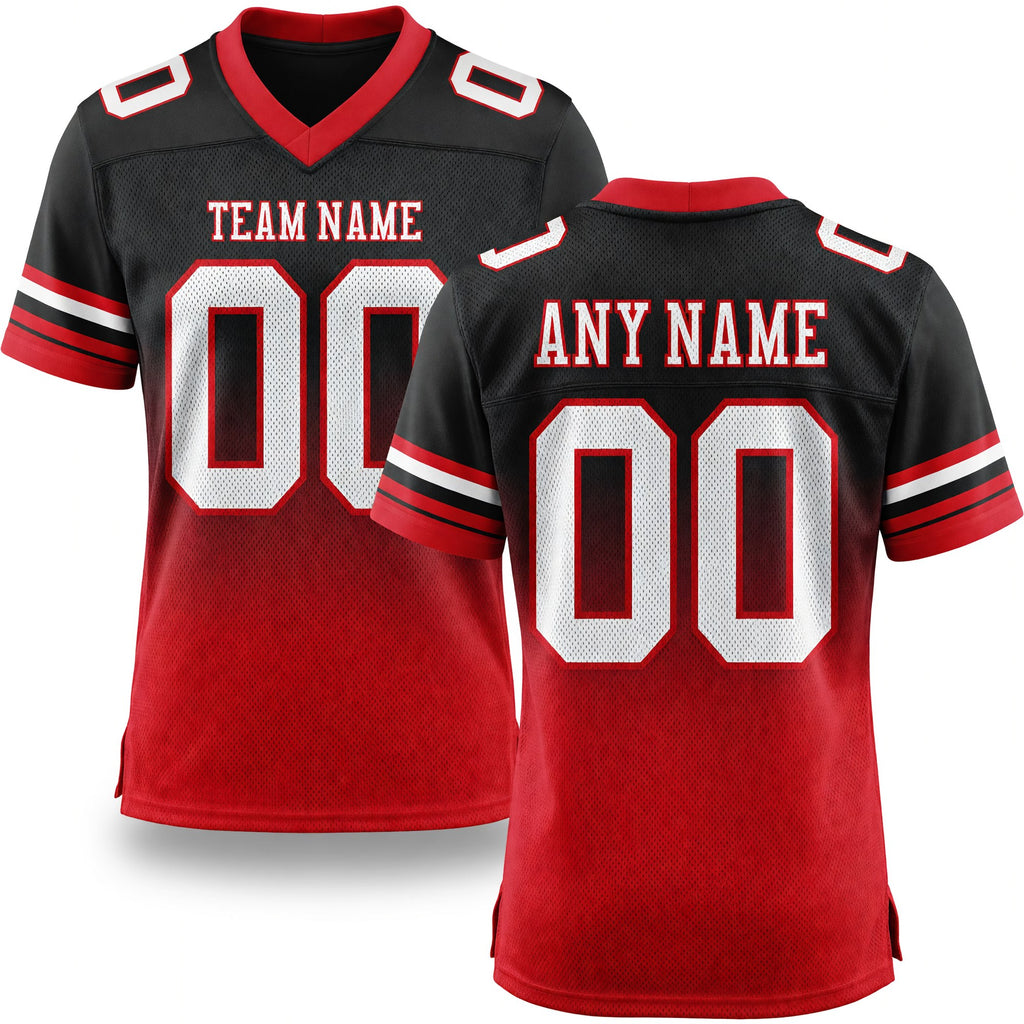 Custom Black White-Red Authentic Fade Fashion Football Jersey
