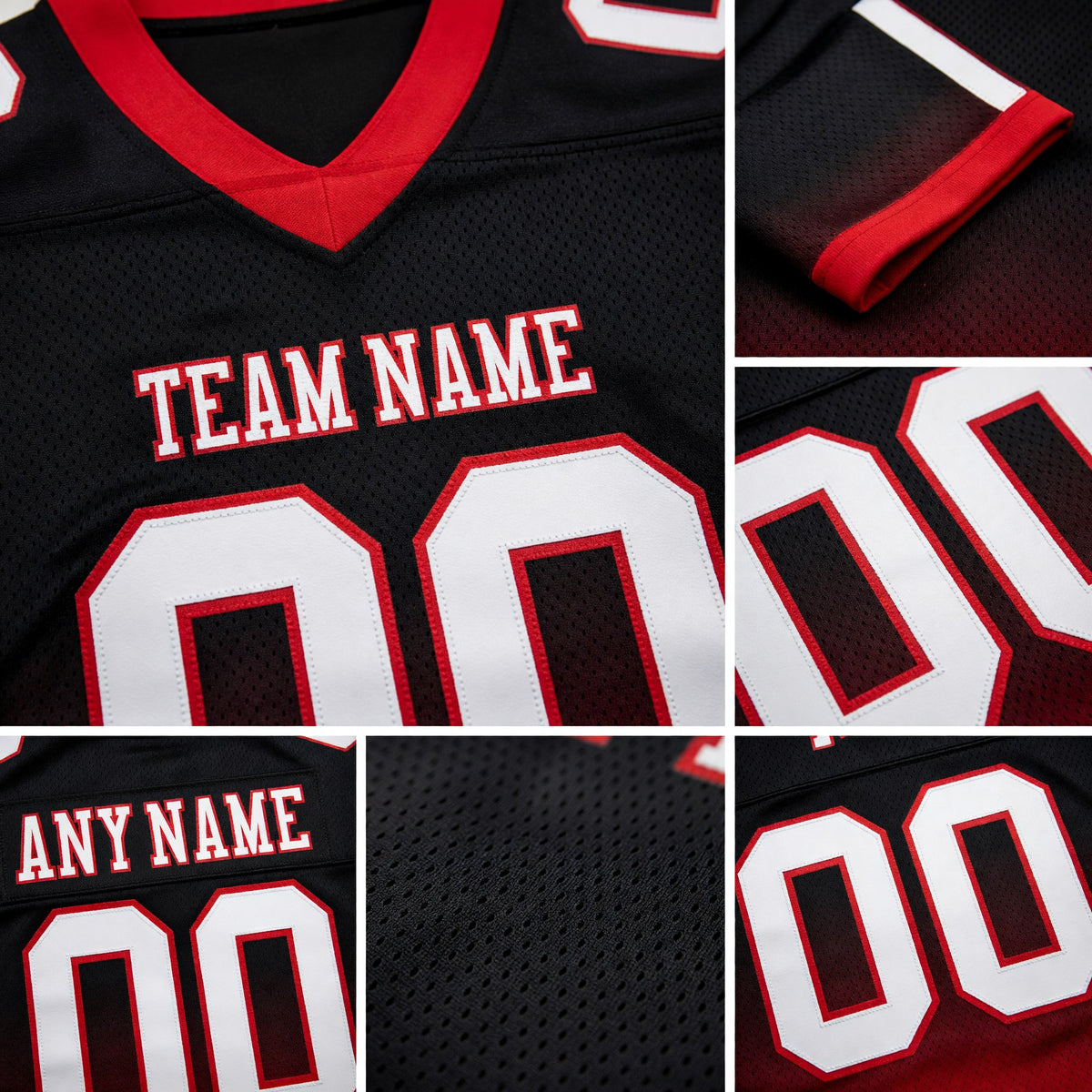 Custom Black White-Red Authentic Fade Fashion Football Jersey detail