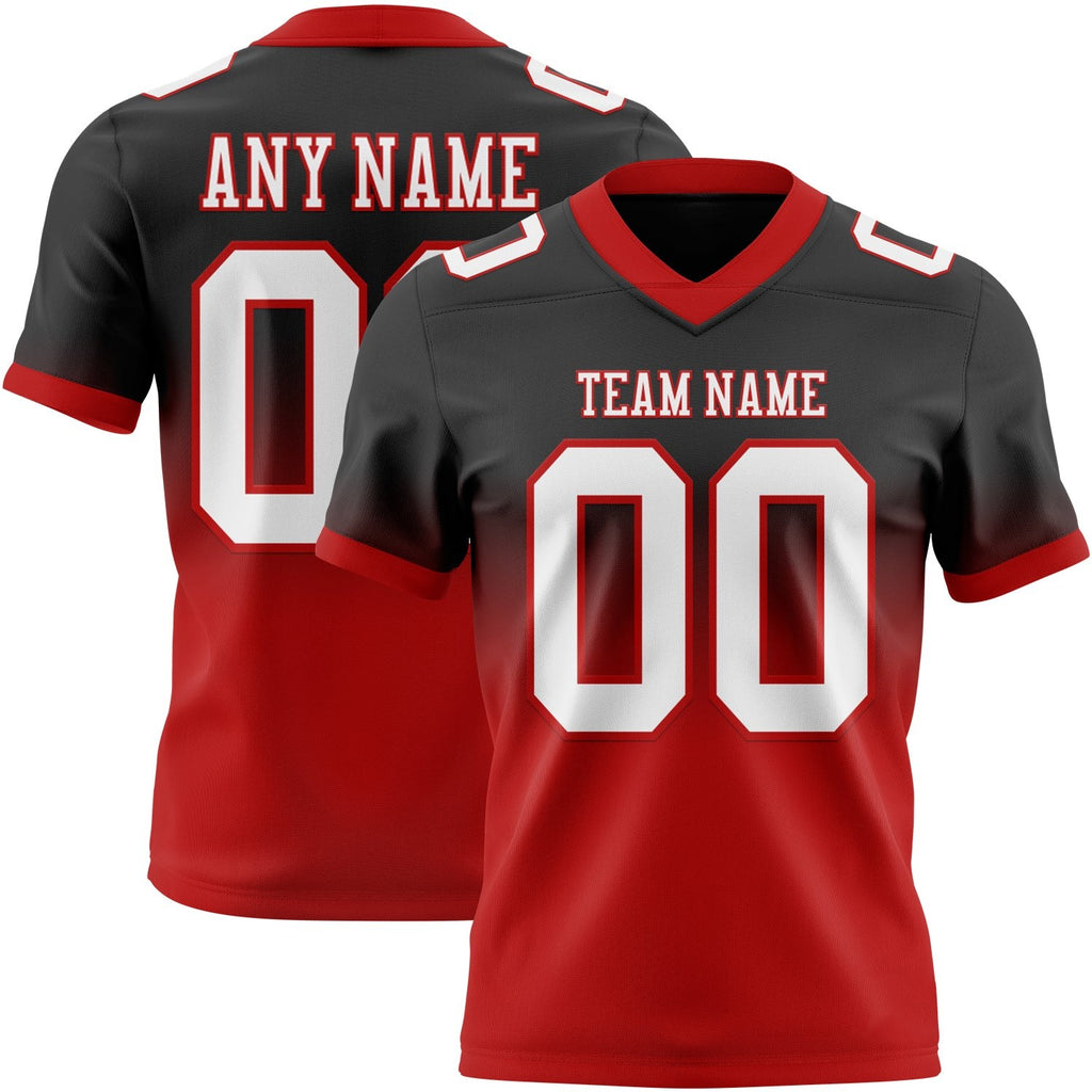 Custom Black White-Red Authentic Fade Fashion Football Jersey photo 1