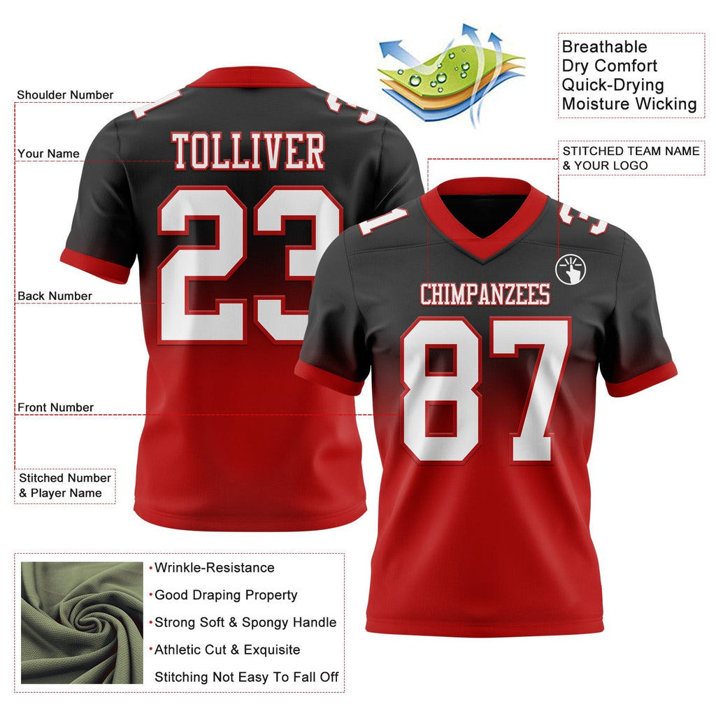 Custom Black White-Red Authentic Fade Fashion Football Jersey photo 2
