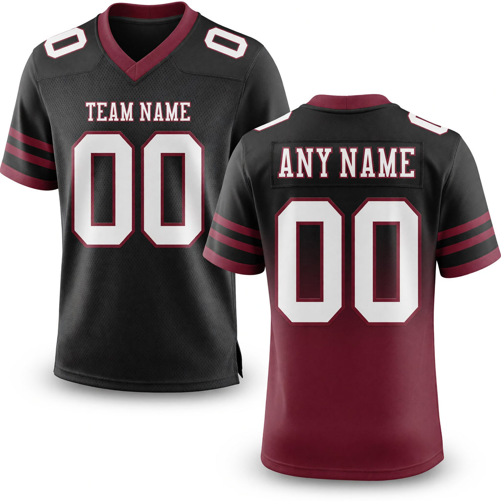Custom Black White-Burgundy Authentic Fade Fashion Football Jersey