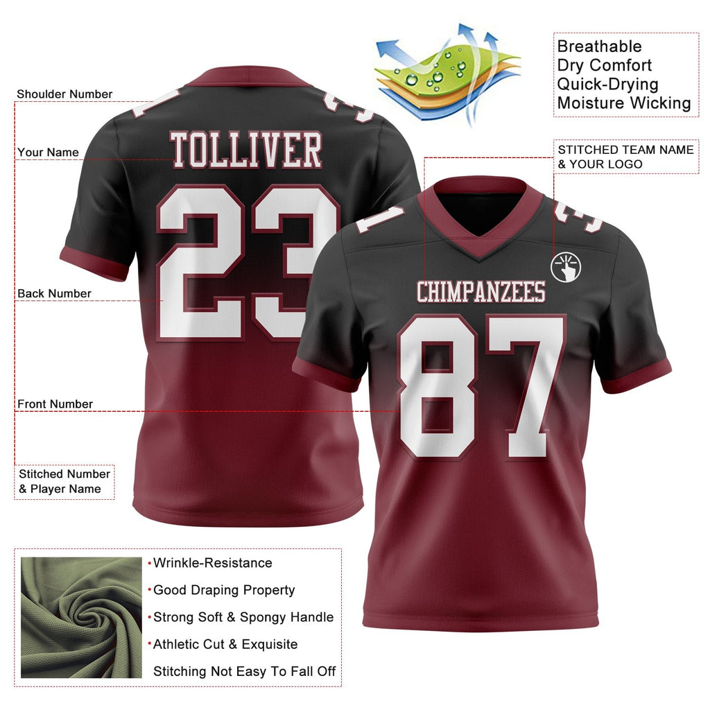 Custom Black White-Burgundy Authentic Fade Fashion Football Jersey photo 2
