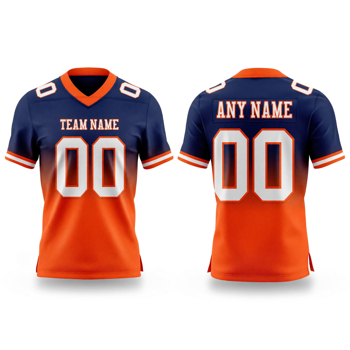 Custom Navy White-Orange Authentic Fade Fashion Football Jersey