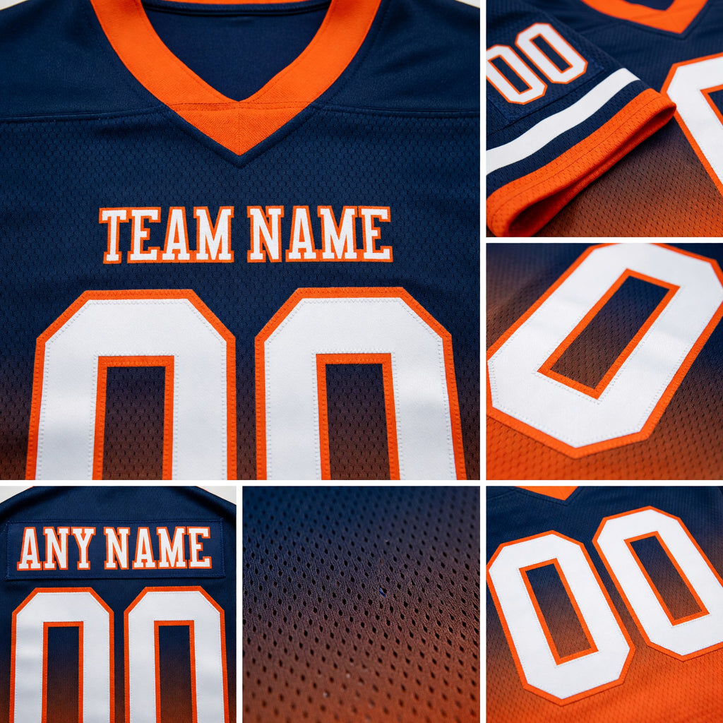 Custom Navy White-Orange Authentic Fade Fashion Football Jersey detail