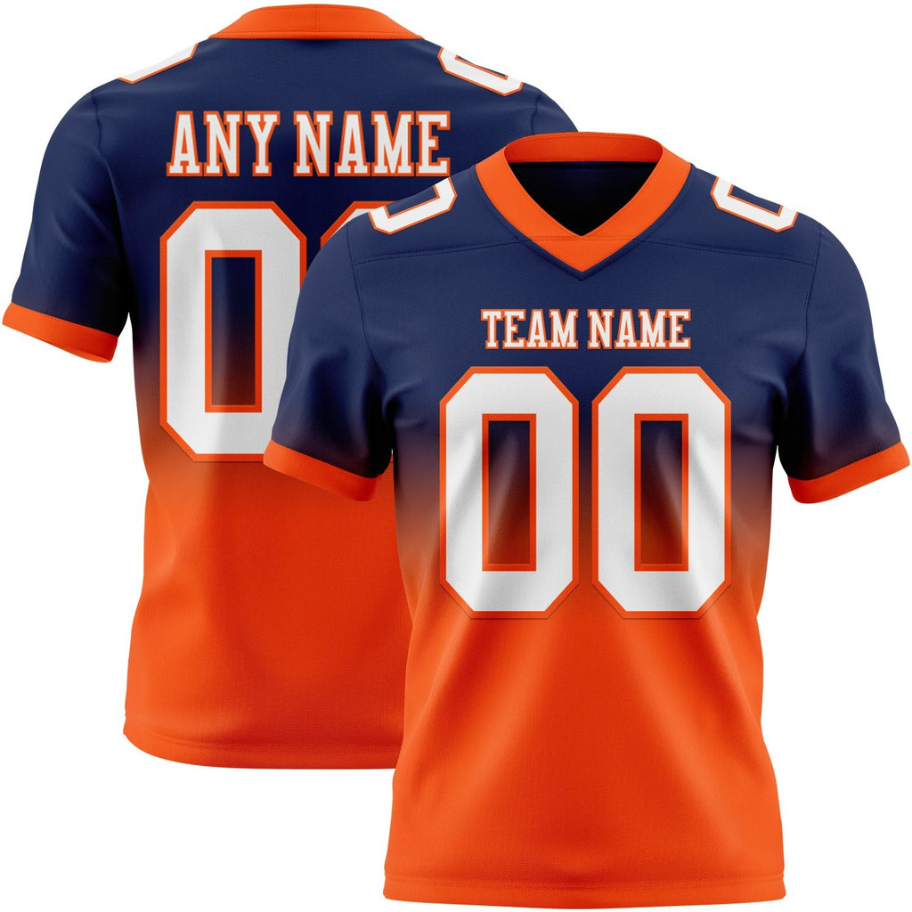 Custom Navy White-Orange Authentic Fade Fashion Football Jersey photo 1