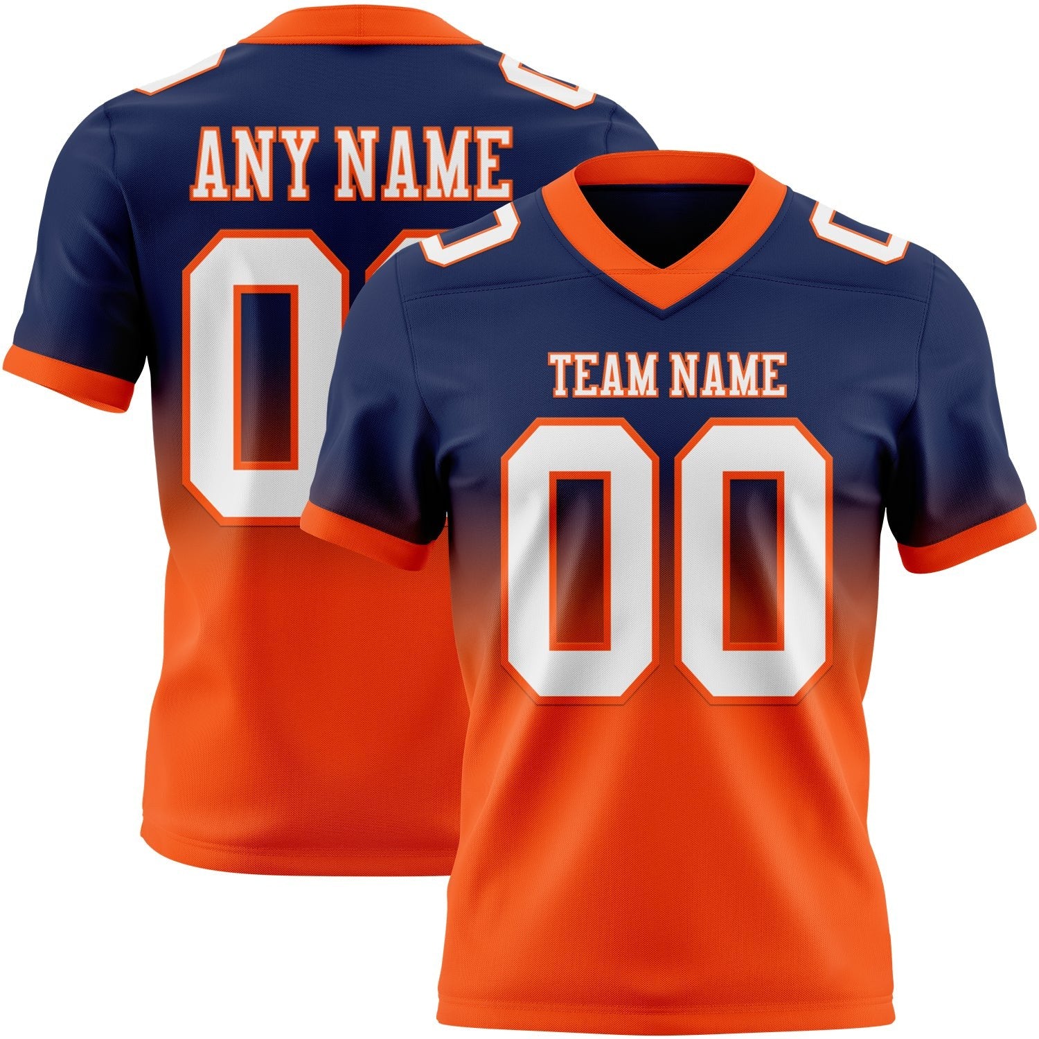 Custom Navy White-Orange Authentic Fade Fashion Football Jersey photo 1