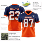Custom Navy White-Orange Authentic Fade Fashion Football Jersey photo 2