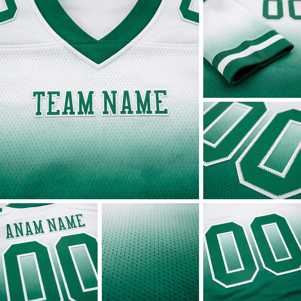 Custom White Kelly Green Authentic Fade Fashion Football Jersey detail