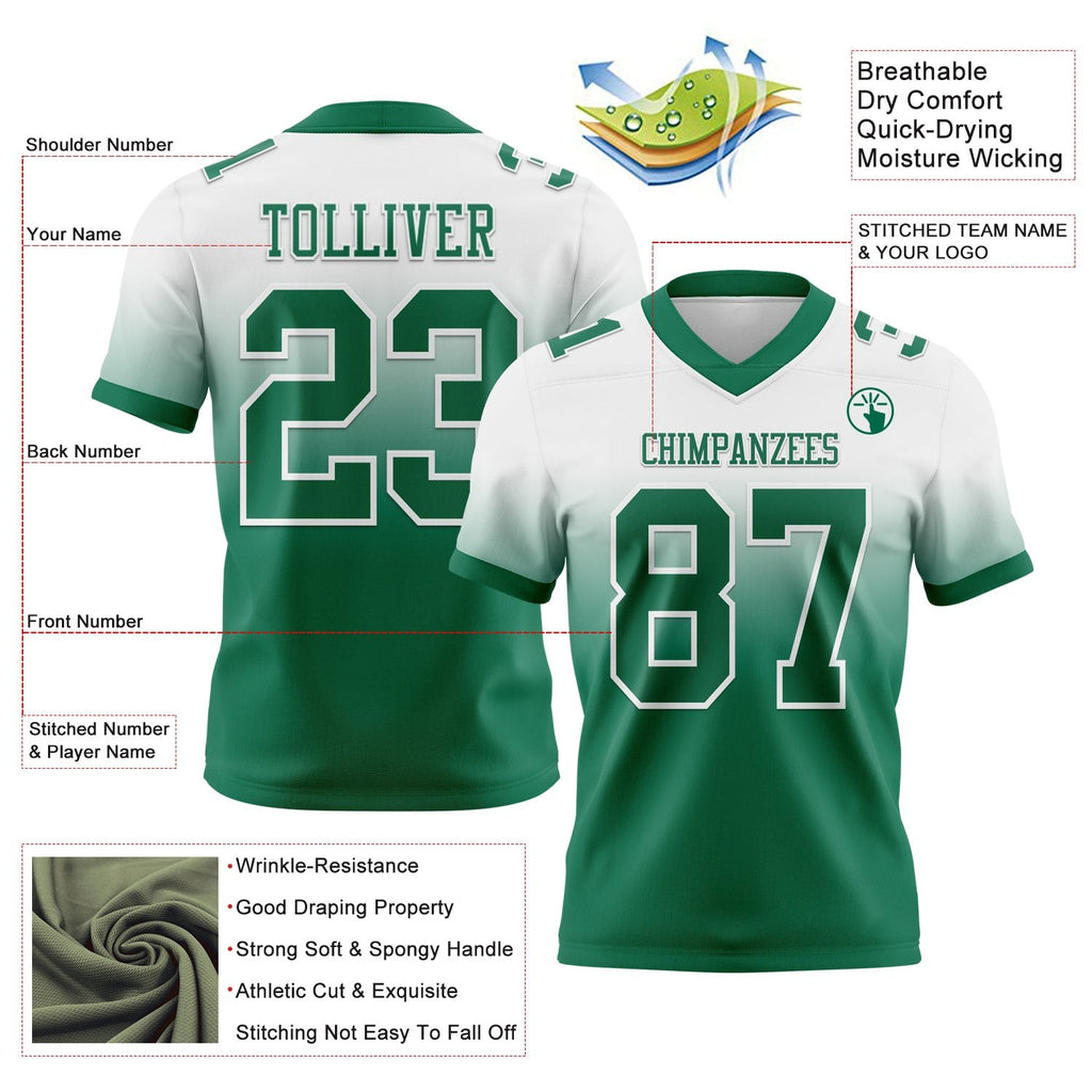 Custom White Kelly Green Authentic Fade Fashion Football Jersey photo 2