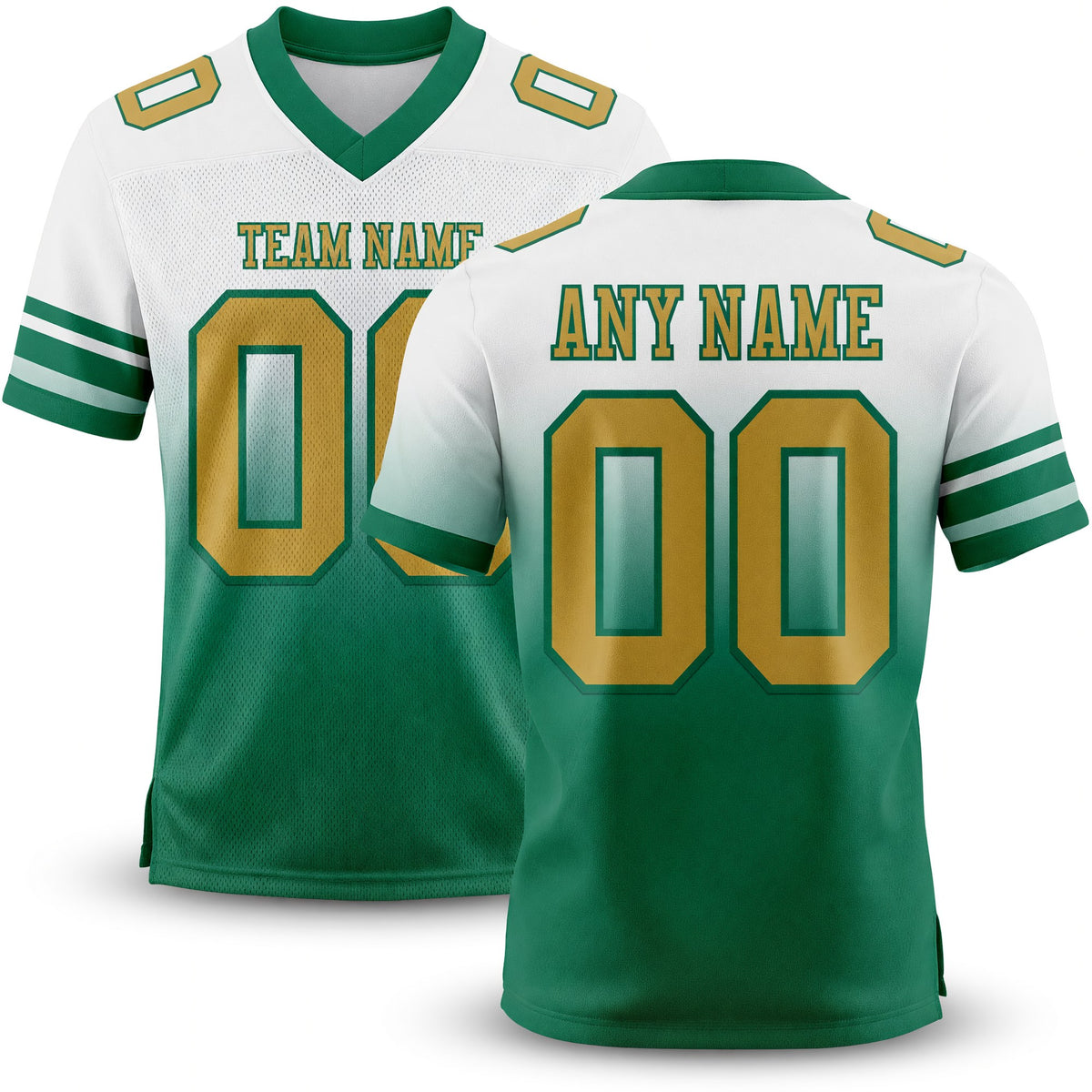 Custom White Old Gold-Kelly Green Authentic Fade Fashion Football Jersey